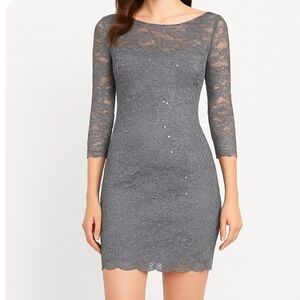 Jump Apparel dress brand gray lace over gray sequined body con form fitting XS